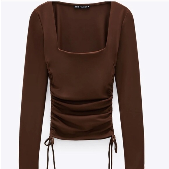 zara ruched top brown